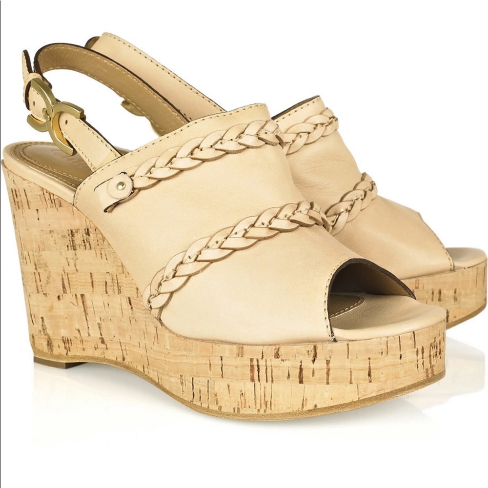 Chloe Braided Leather Wedge Sandals